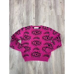 Lizette Collection Womens Magenta Pink Black Eye Graphic Crewneck Sweater Medium